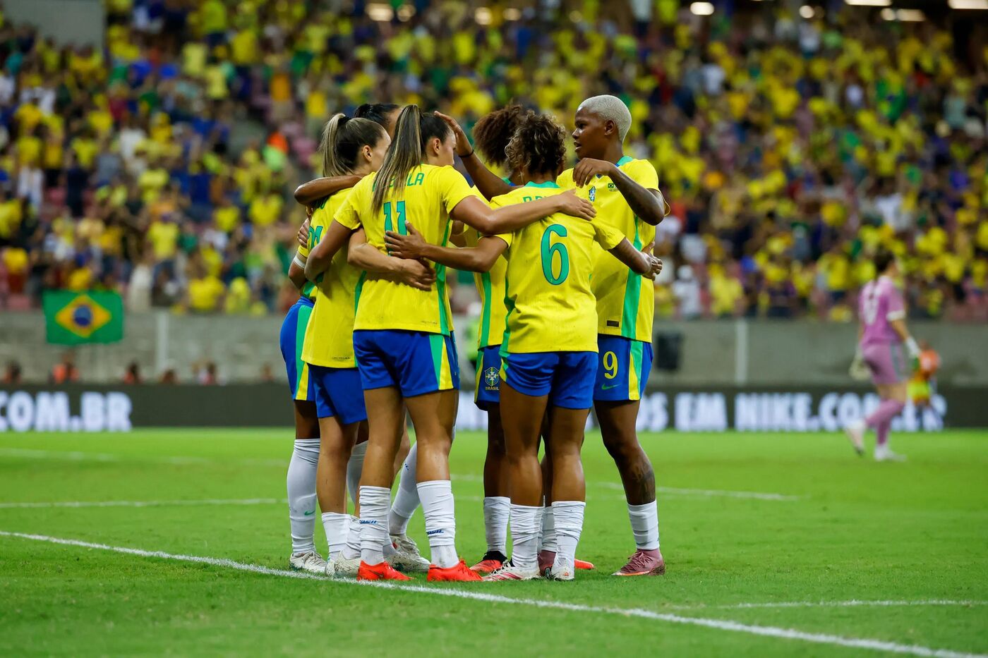 Brasil comemora, contra Argentina, em 2026.
