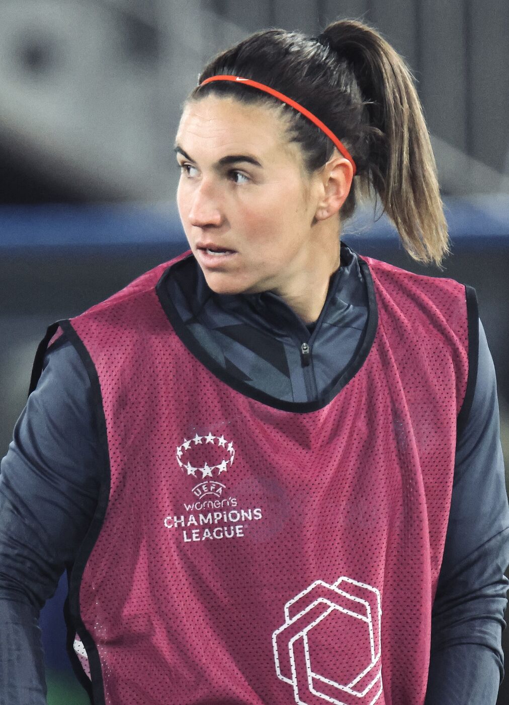 Mariona escalfant abans d'un partit amb el FC Barcelona, març de 2024