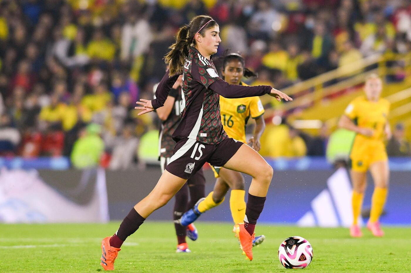 México em ação, na Copa do Mundo Feminina da FIFA.