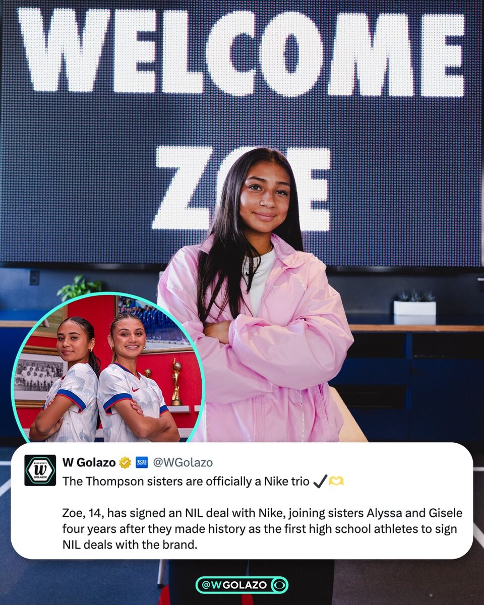 Zoe Thompson, promessa do futebol feminino dos Estados Unidos, fechou contrato de patrocínio com a Nike aos 14 anos.