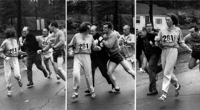 Jock Semple tenta arrancar o número 261 de Kathrine Switzer