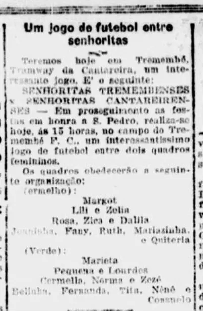 Anúncio de Tremembé x Cantareira publicado em A Gazeta em 26 de junho de 1921, página 2. Fac-símile reproduzido em pesquisa do Repositório UNESP.